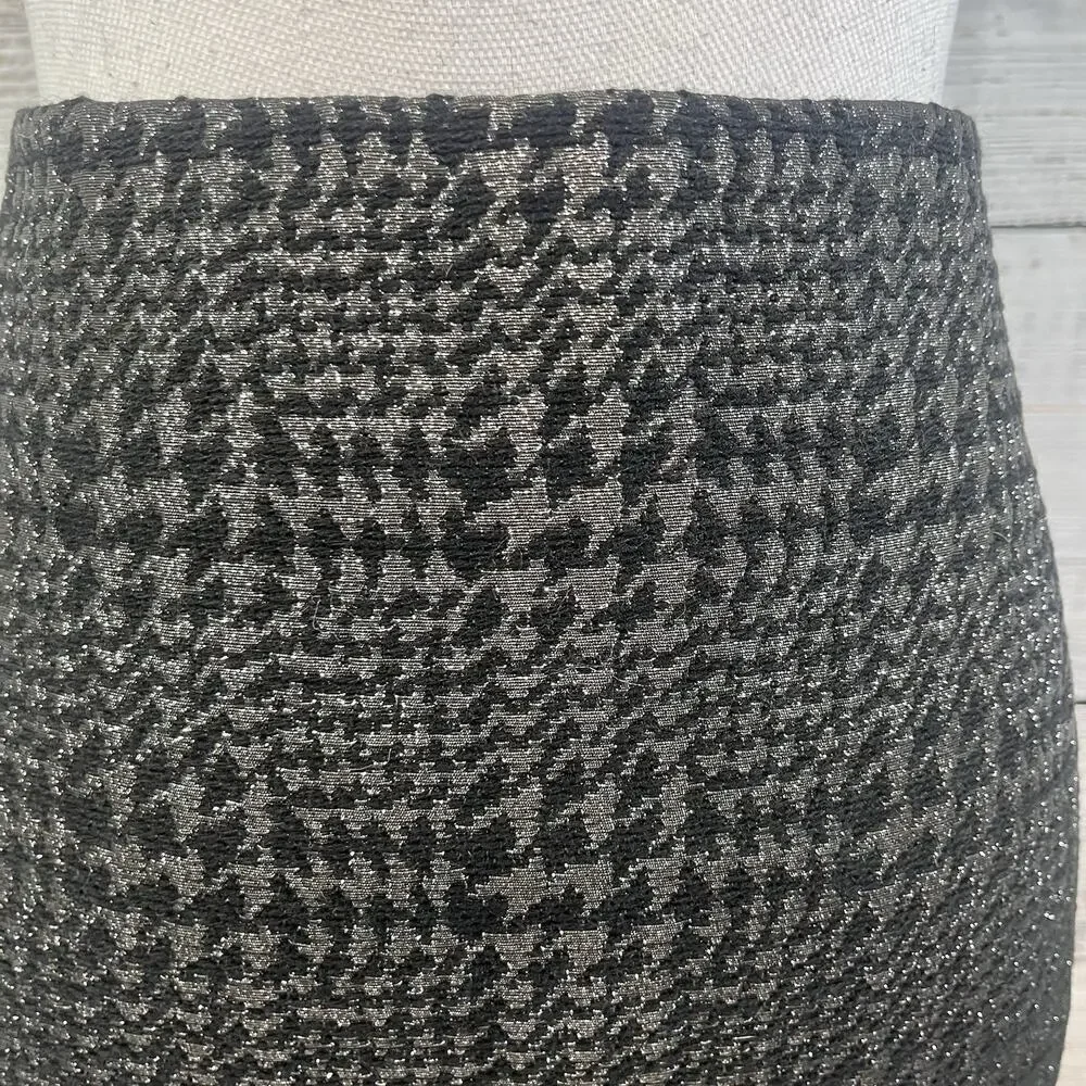 Liz Claiborne Skirt sz 6 Black Silver Sparkle Plaid Wool Pencil Knee Suit Career - Picture 4 of 8